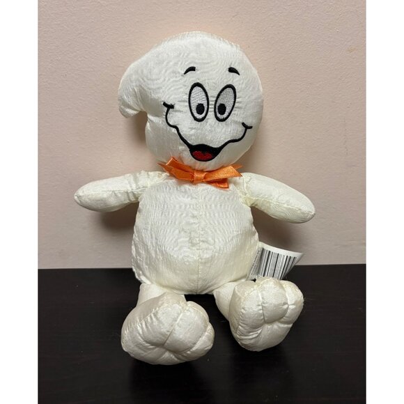 WalMart Vintage White Ghost Plush Toy Orange Bowtie 10" Nylon Stuffed - Picture 1 of 7